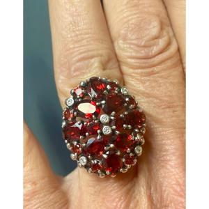 Bague Argent Sertie De Grenats Et Zirconium