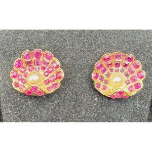 Rubis And Gold Earrings