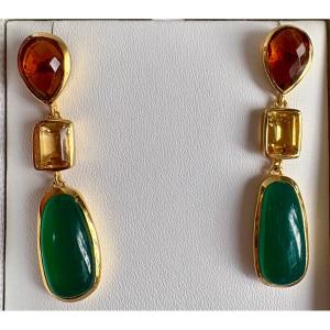 Vermeil Green Agate Citrine Earrings 