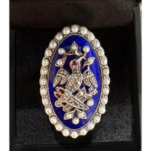Bague argent email perles cultures marcassites