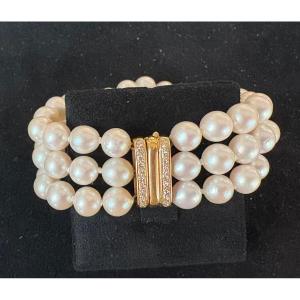 Bracelet perles cultures fermoir or diamants “Adler”