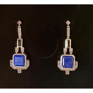 Boucles d’oreilles argent lapis lazuli onyx