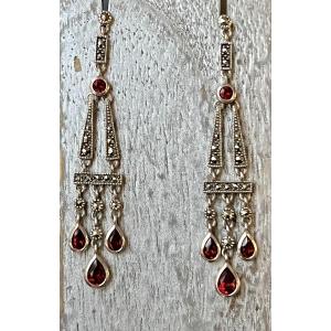 Silver Earrings With Marcasite Garnets