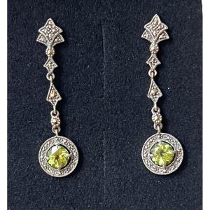Silver Earrings With Peridot And Marcasite