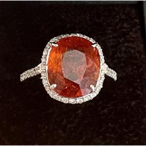 Bague or blanc diamants grenat mandarin