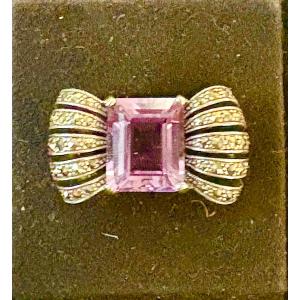 Silver Amethyst Marcasite Ring