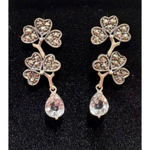 Rock Crystal And Marcasite Silver Earrings