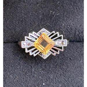 "art Deco" Citrine Silver Ring