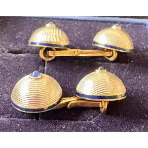 Boutons manchettes or blanc or jaune saphirs émail