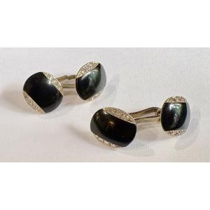 Boutons de manchettes or/platine ,onyx,diamants