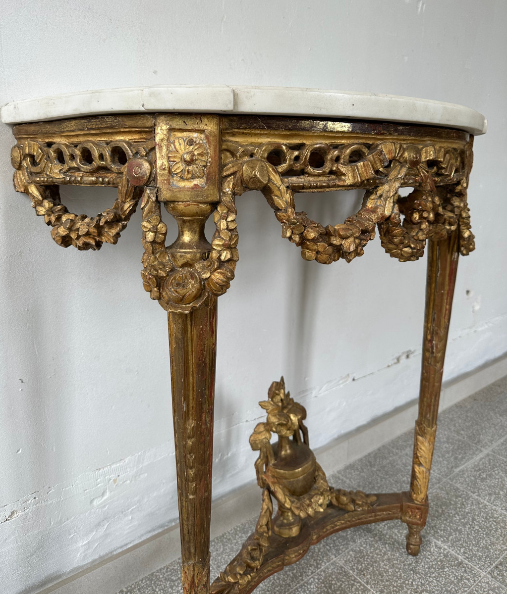 Console d'époque Louis XVI en bois doré estampillée P.Dumagny-photo-3