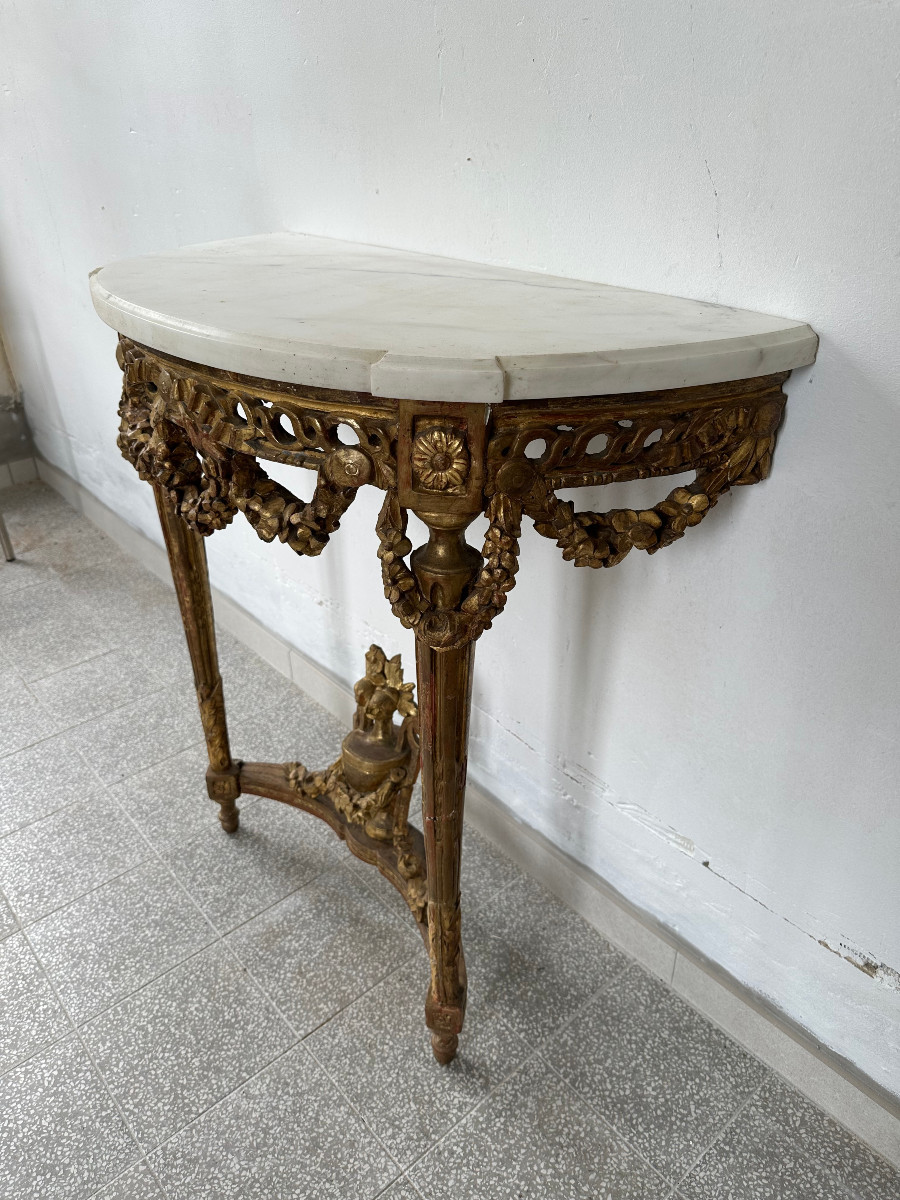 Console d'époque Louis XVI en bois doré estampillée P.Dumagny-photo-4