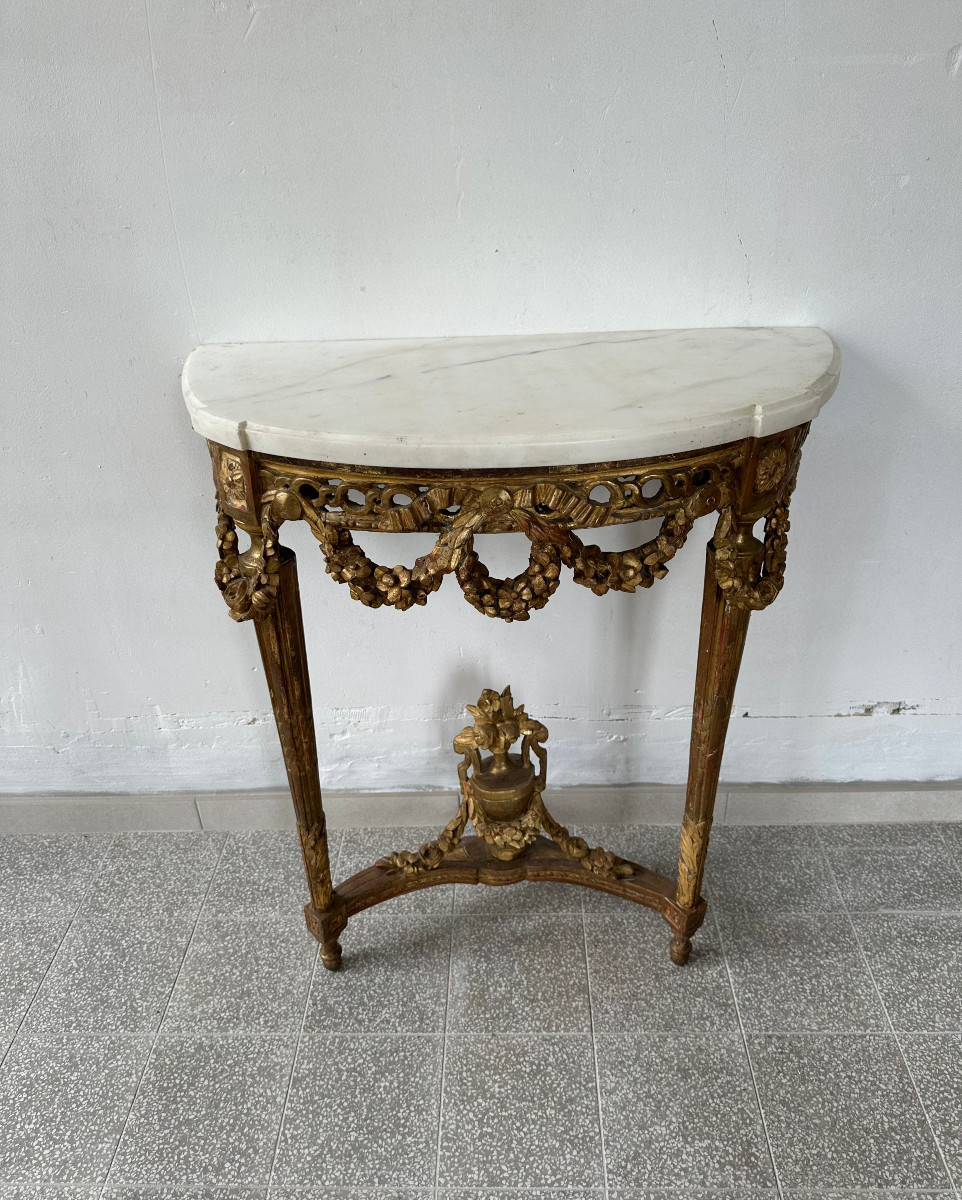 Console d'époque Louis XVI en bois doré estampillée P.Dumagny-photo-1