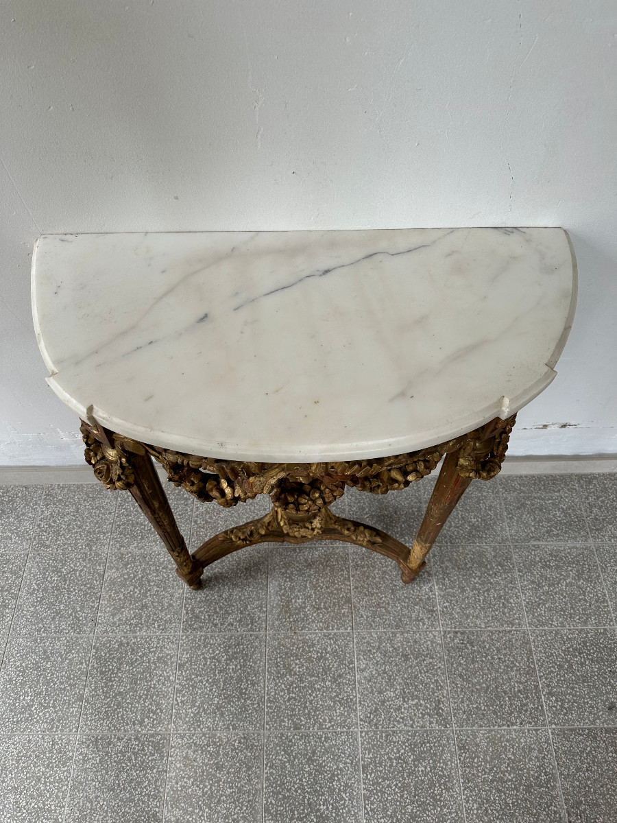Console d'époque Louis XVI en bois doré estampillée P.Dumagny-photo-2