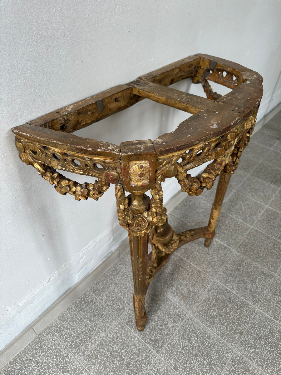 Console d'époque Louis XVI en bois doré estampillée P.Dumagny-photo-3
