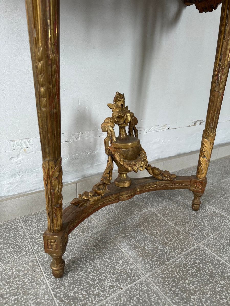 Console d'époque Louis XVI en bois doré estampillée P.Dumagny-photo-4
