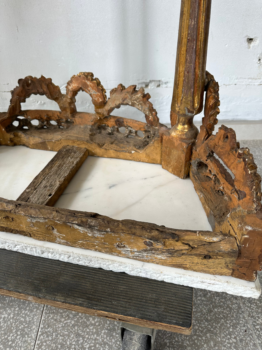 Console d'époque Louis XVI en bois doré estampillée P.Dumagny-photo-5