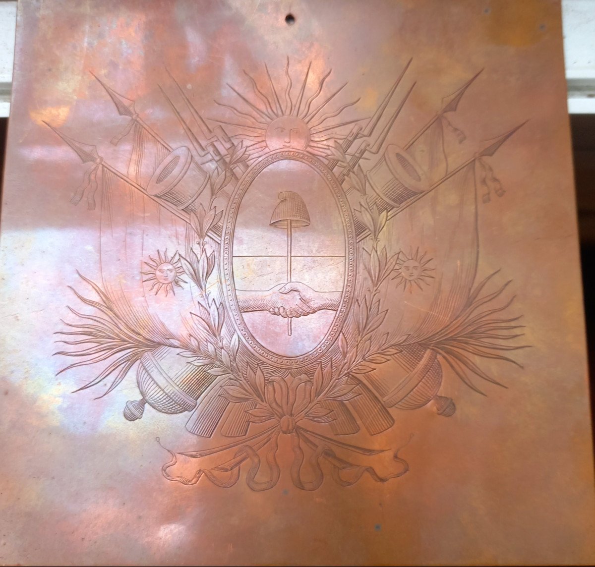 Coat Of Arms On Copper Plate  From The 19th Century, Argentina -photo-2