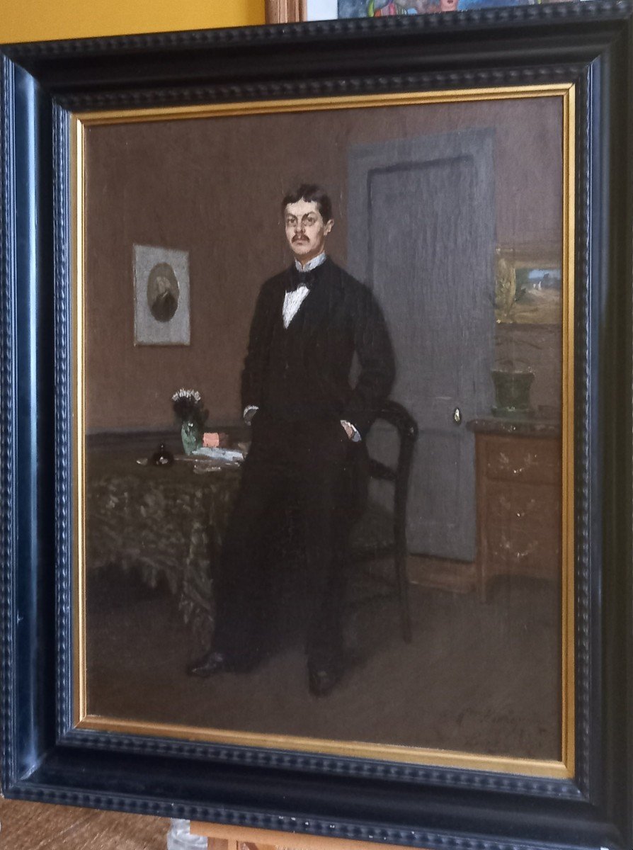 Portrait d'homme dans un intérieur. Louis Alexandre Bouché.  École Française. -photo-2