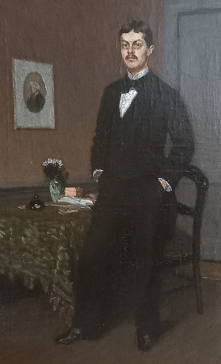 Portrait d'homme dans un intérieur. Louis Alexandre Bouché.  École Française. -photo-1