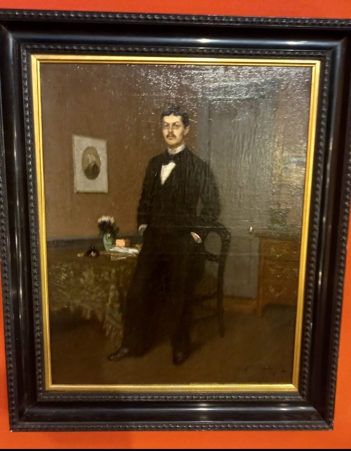 Portrait d'homme dans un intérieur. Louis Alexandre Bouché.  École Française. -photo-8