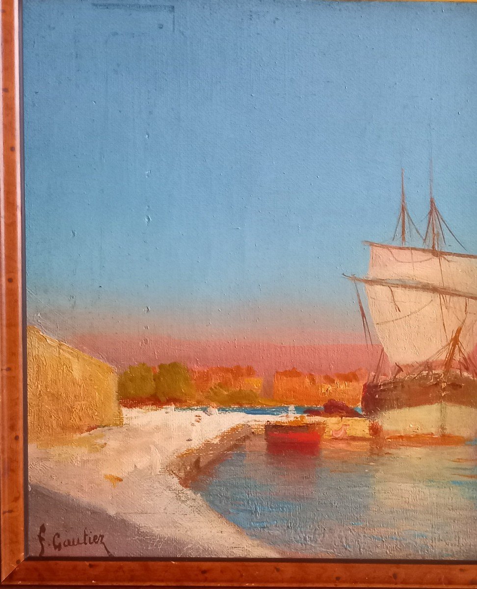 Port en Méditerranée.  François Gautier, école Provençale. -photo-2