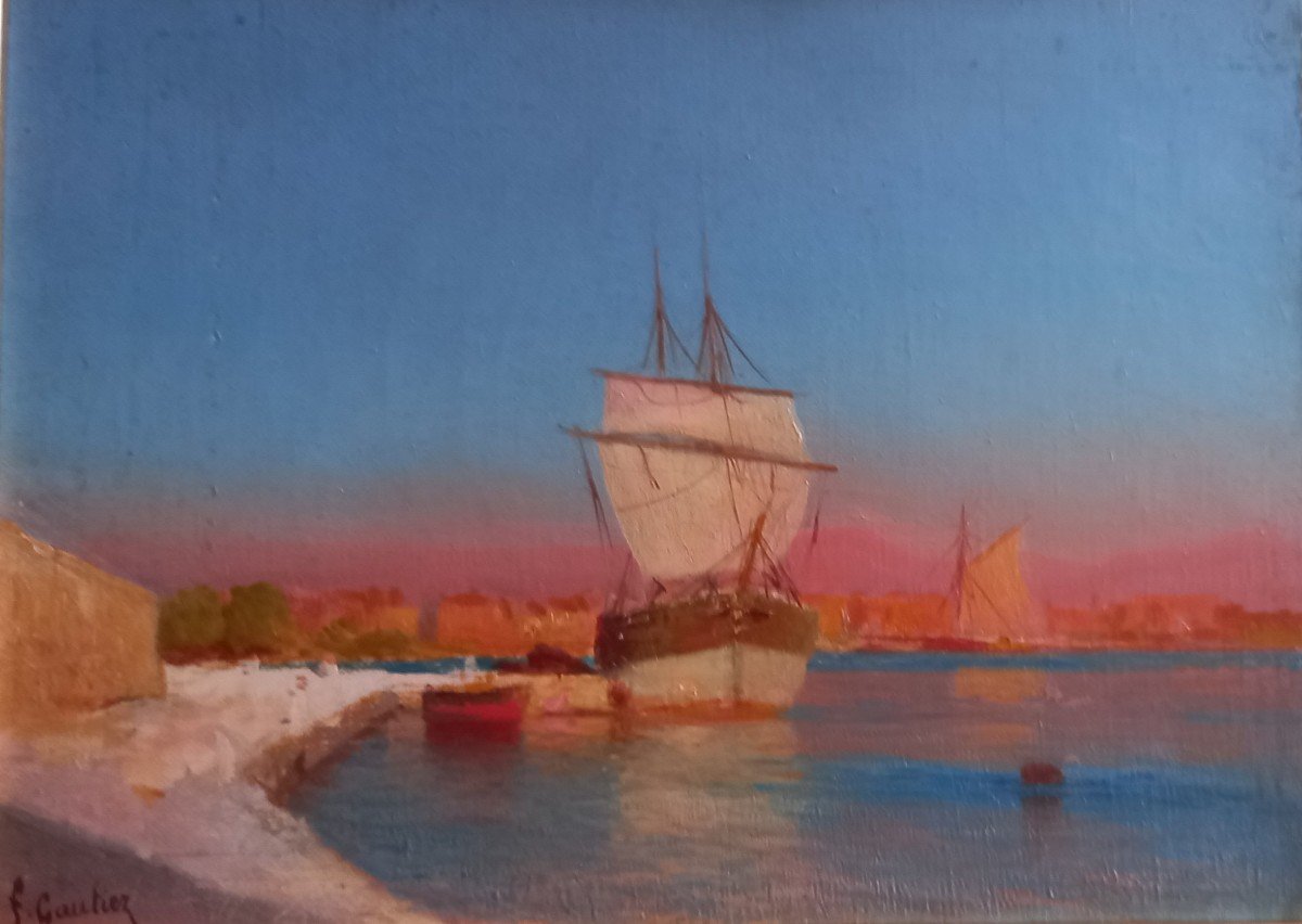 Port en Méditerranée.  François Gautier, école Provençale. -photo-3