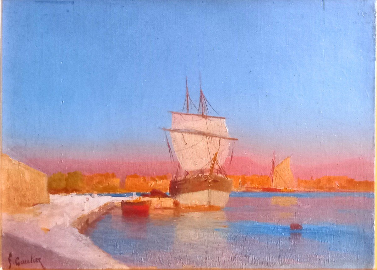 Port en Méditerranée.  François Gautier, école Provençale. 