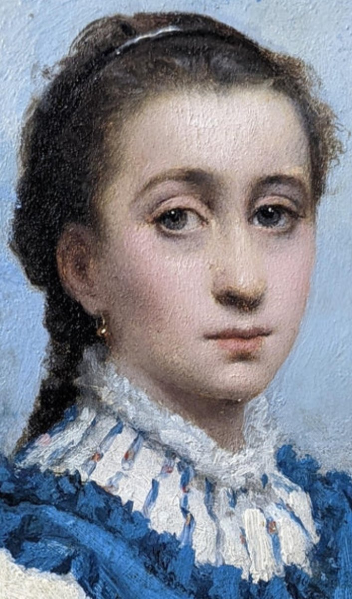 Portrait de Jeune fille Au gilet Bleu 1877. Célestin Joseph Blanc. -photo-2