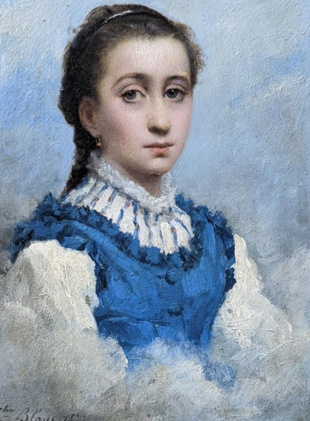 Portrait de Jeune fille Au gilet Bleu 1877. Célestin Joseph Blanc. -photo-3