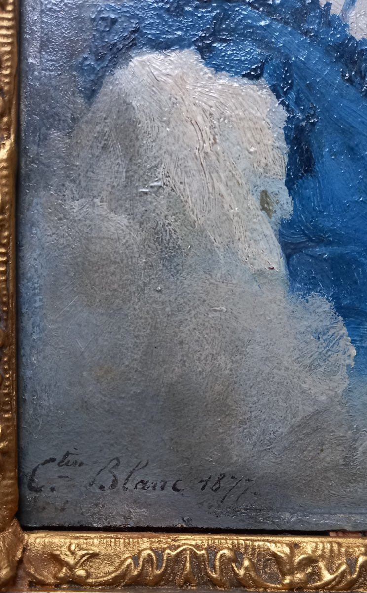 Portrait de Jeune fille Au gilet Bleu 1877. Célestin Joseph Blanc. -photo-3