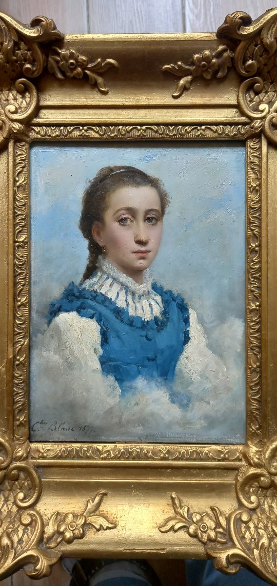 Portrait de Jeune fille Au gilet Bleu 1877. Célestin Joseph Blanc. -photo-5