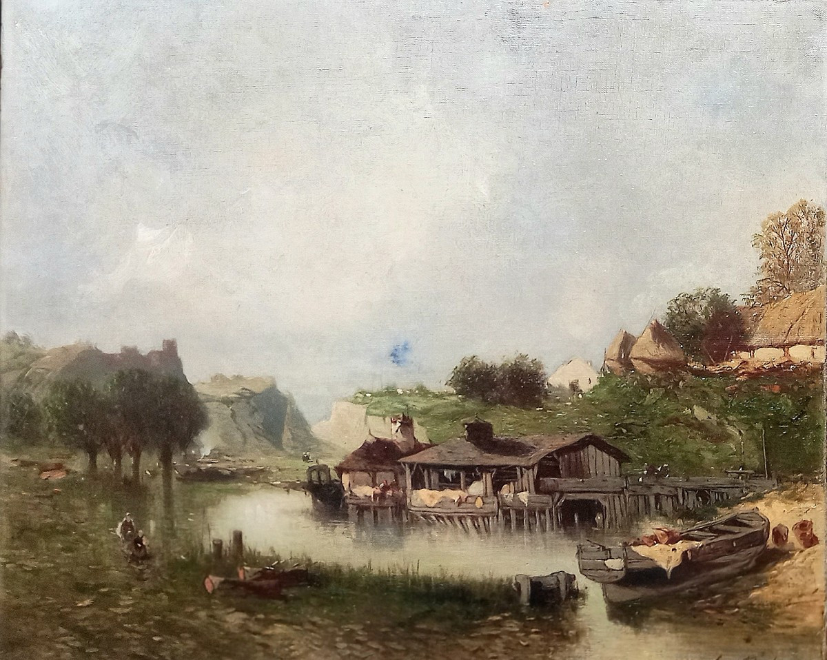 Village In Normandy. Eugène Deshayes (1848 - 1890)-photo-1