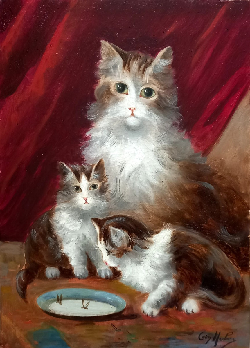 Chat et chatons. Léon Charles Huber. 