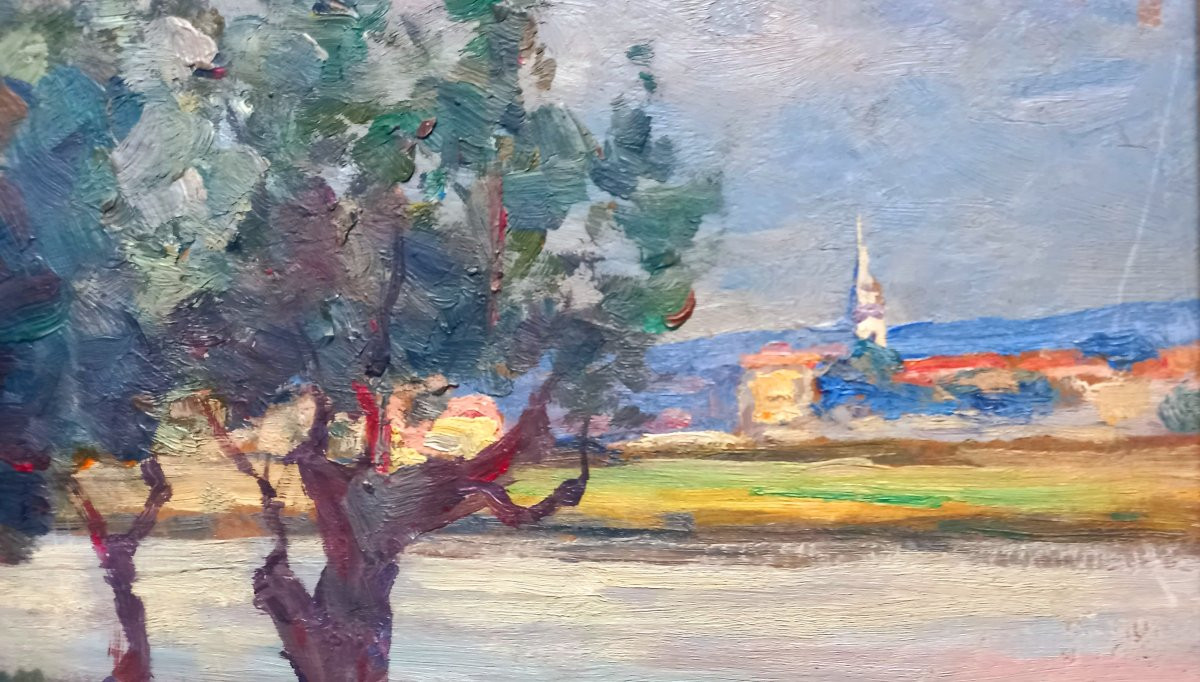 Village And Olive Trees On The Banks Of The River. édouard Ducros. 1918.-photo-2