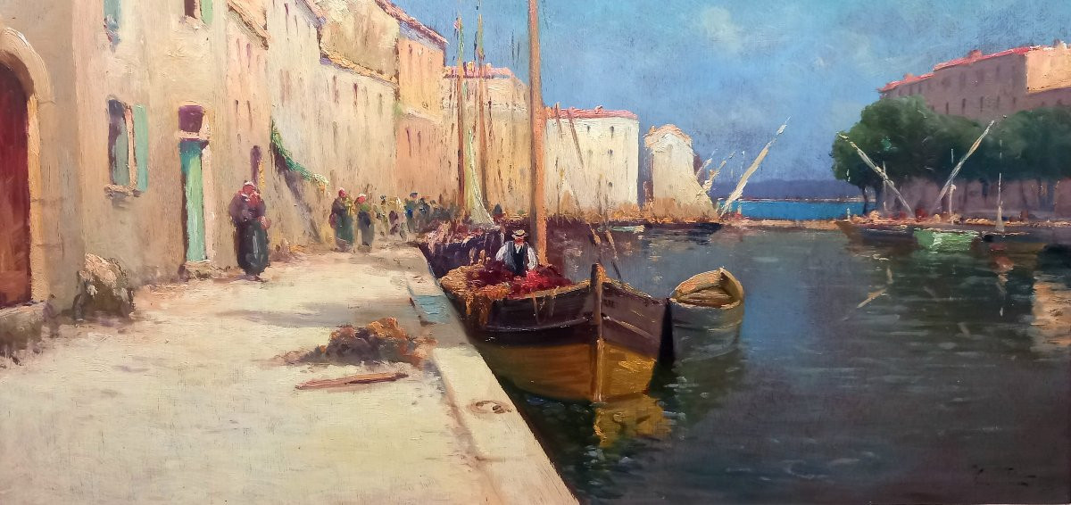  French School. Busy Port Of Martigues Around 1920.-photo-3