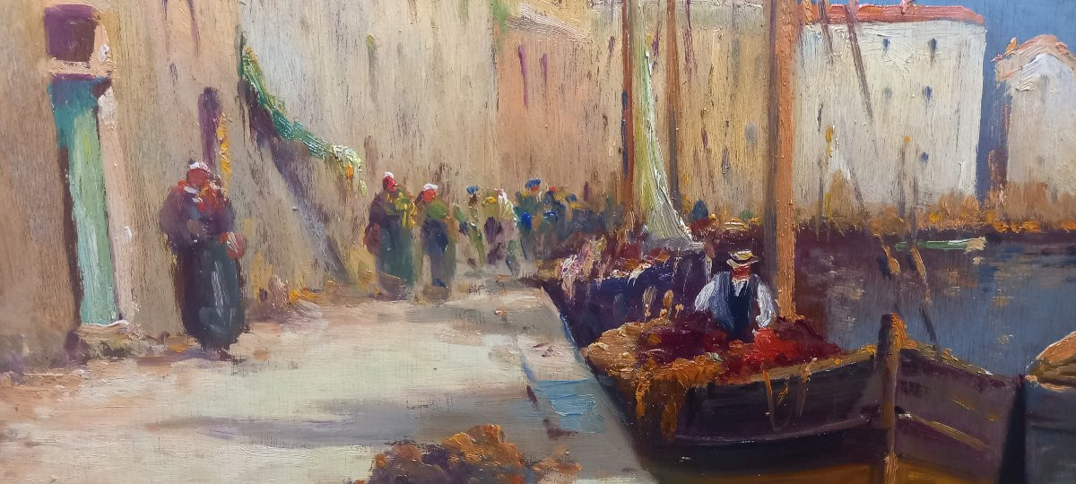  French School. Busy Port Of Martigues Around 1920.-photo-4