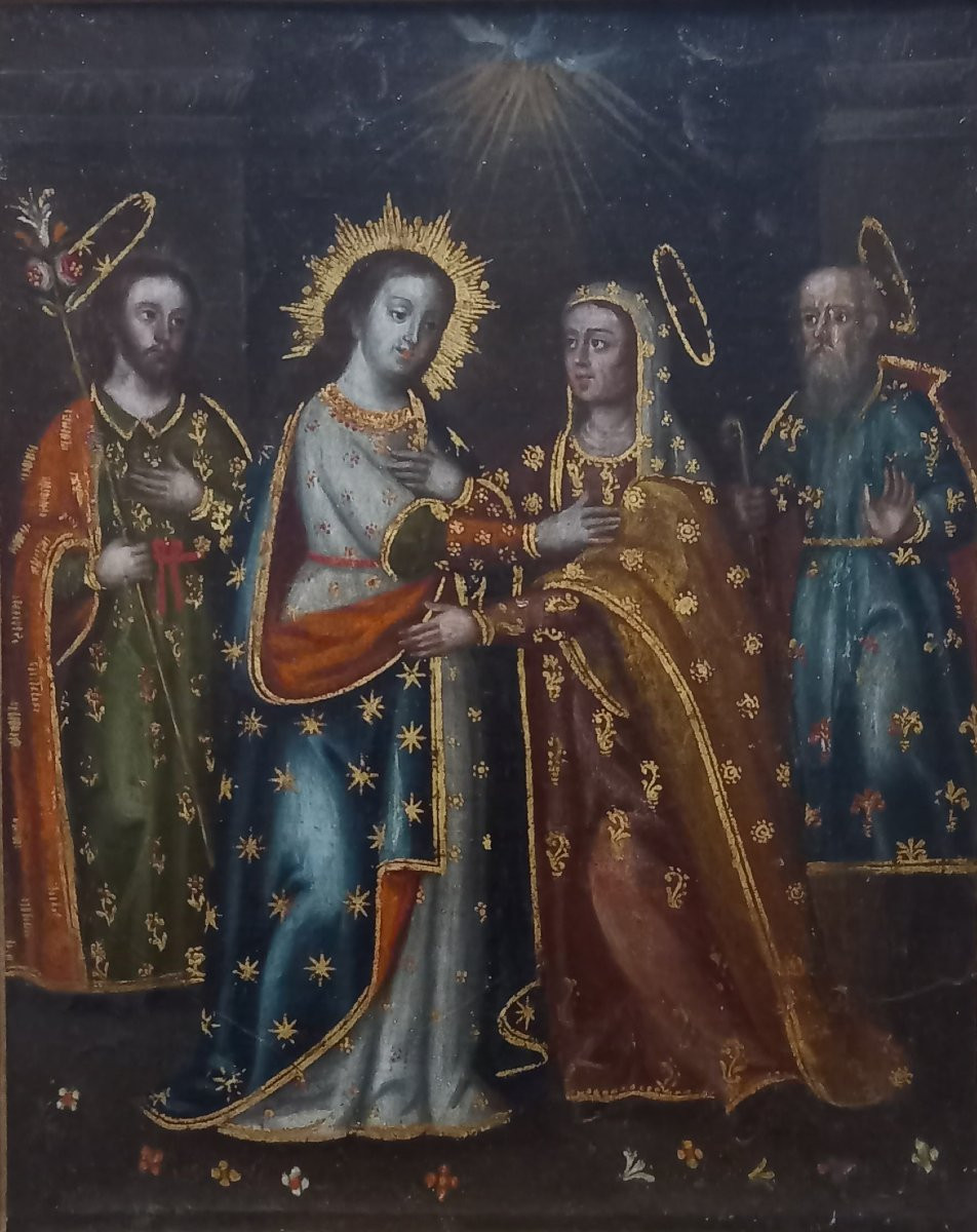 La Visitation de la Vierge Marie. École vice-royale. XVIIIème siècle. Pérou. Bolivie.-photo-1