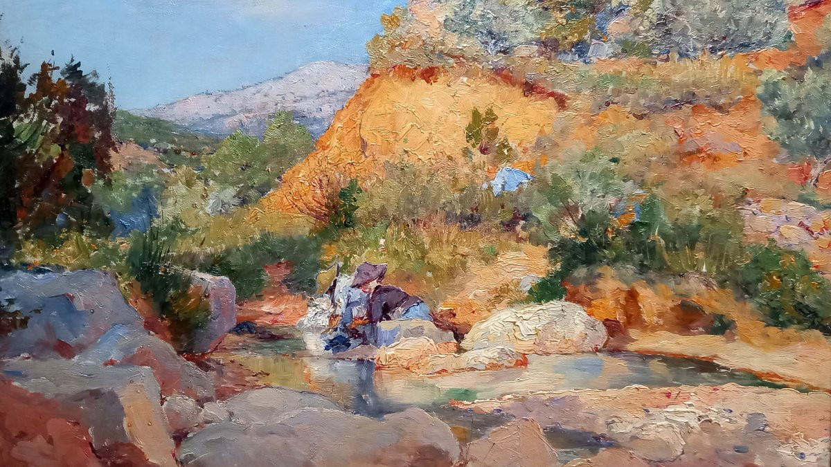 Washerwomen At The Foot Of Mount Sainte Victoire. édouard Ducros 1901.-photo-3
