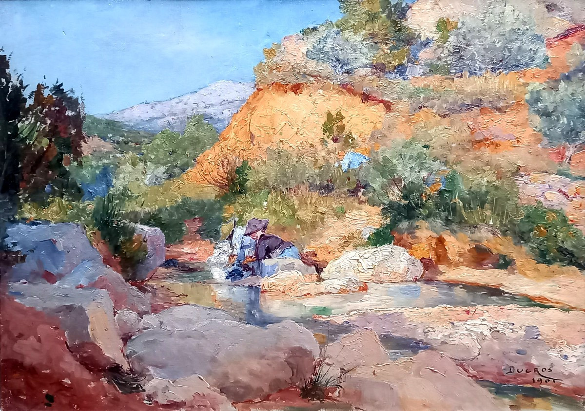 Washerwomen At The Foot Of Mount Sainte Victoire. édouard Ducros 1901.