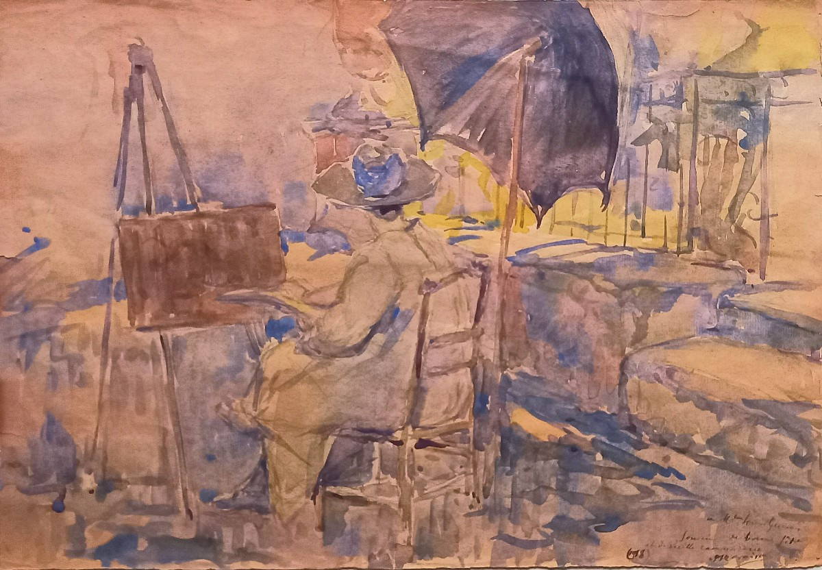 Louise Germain peignant.  Joseph Ravaisou.  1908