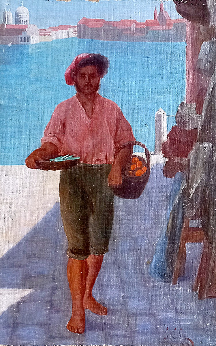 Orange Seller In Venice. Italian School Circa 1900.