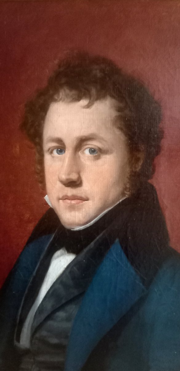 Pierre Jean Vallet, Pupil Of Ingres. Portrait Of A Man In A Blue Frock Coat (1834)-photo-2
