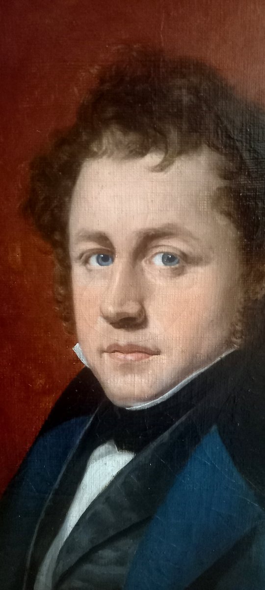 Pierre Jean Vallet, Pupil Of Ingres. Portrait Of A Man In A Blue Frock Coat (1834)-photo-3