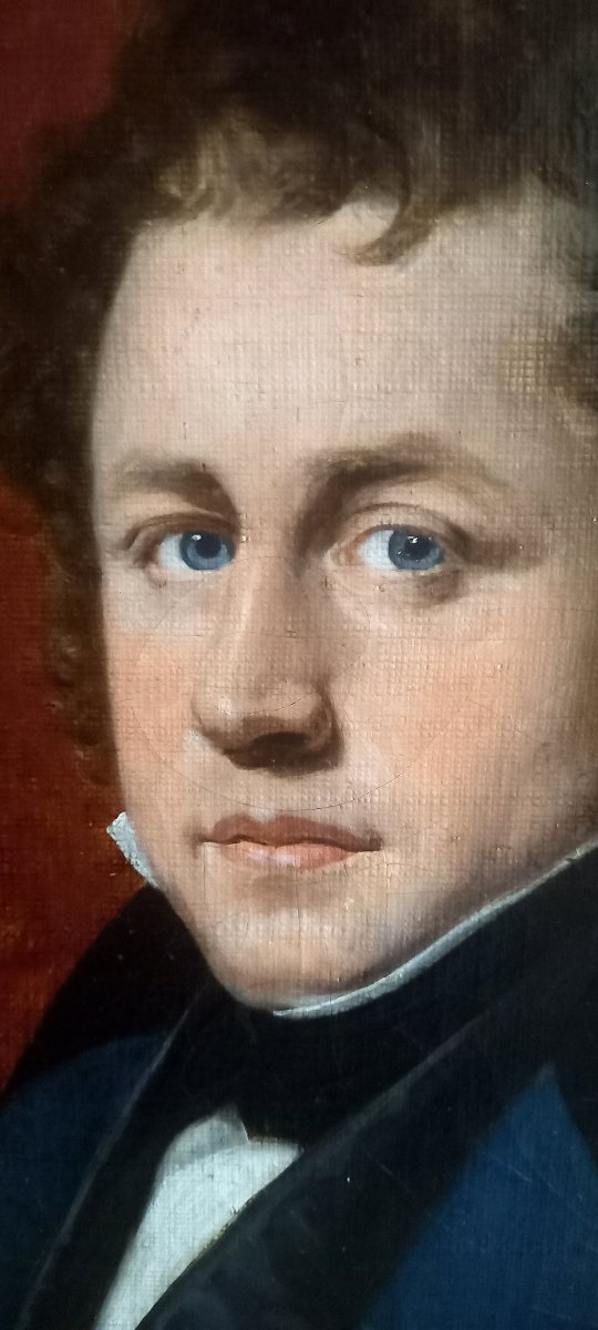 Pierre Jean Vallet, Pupil Of Ingres. Portrait Of A Man In A Blue Frock Coat (1834)-photo-4