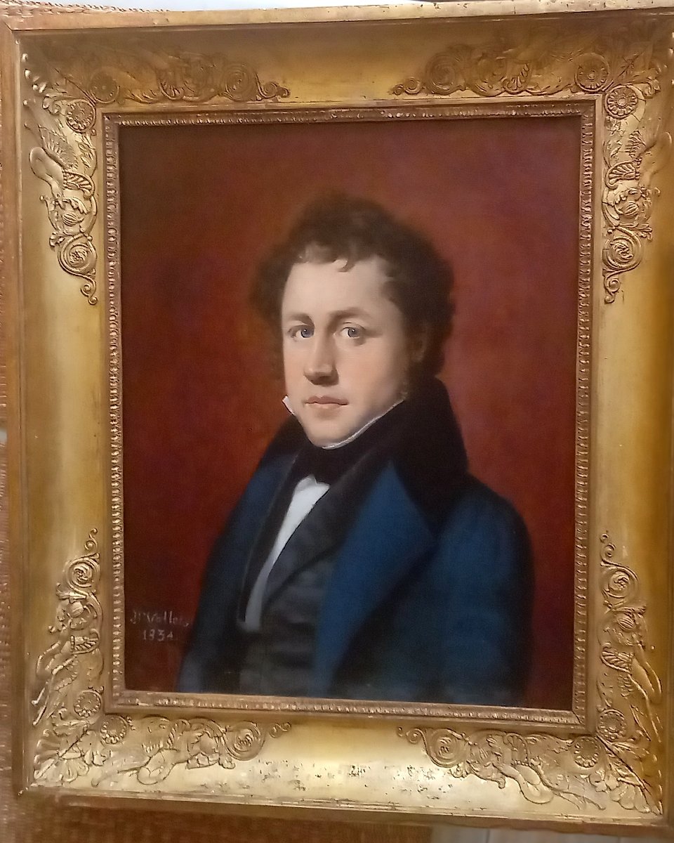 Pierre Jean Vallet, Pupil Of Ingres. Portrait Of A Man In A Blue Frock Coat (1834)-photo-2