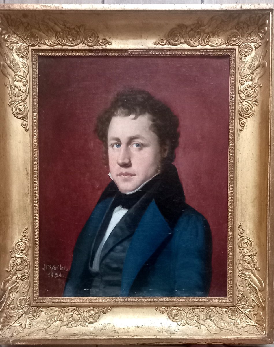 Pierre Jean Vallet, Pupil Of Ingres. Portrait Of A Man In A Blue Frock Coat (1834)-photo-4