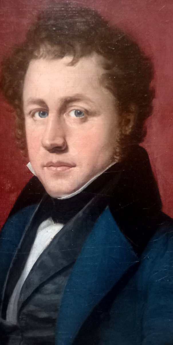 Pierre Jean Vallet, Pupil Of Ingres. Portrait Of A Man In A Blue Frock Coat (1834)-photo-5