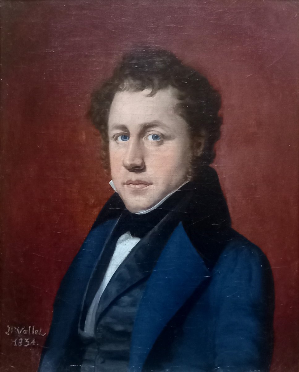 Pierre Jean Vallet, Pupil Of Ingres. Portrait Of A Man In A Blue Frock Coat (1834)