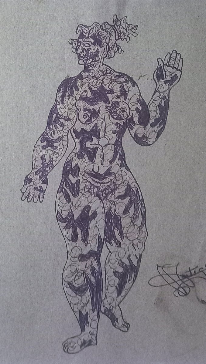 Tattooed Woman 1950. Cuban Modernist School.-photo-2